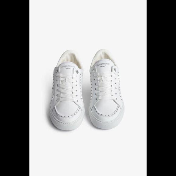 ZADIG & VOLTAIRE Zv1747 Flash White Cow Leather Low Top Studded Sneakers Sz 38 - Picture 4 of 15